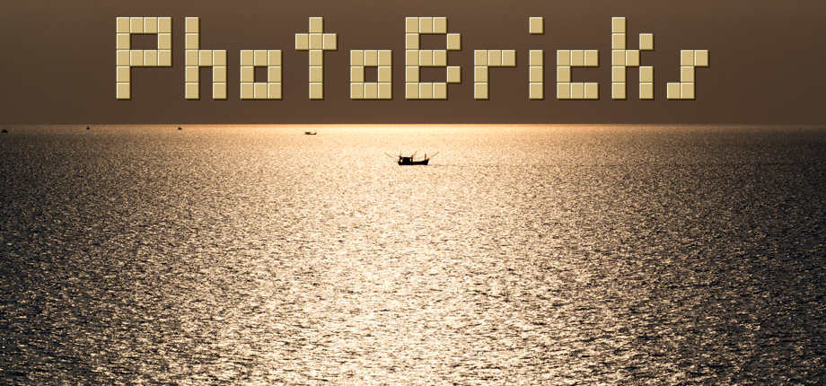 PhotoBricks artwork showing a boat on a calm golden sea
